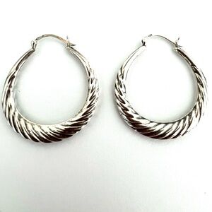 Vintage Sterling Silver Larger Textured Lever Back Hoop Boho Earrings
